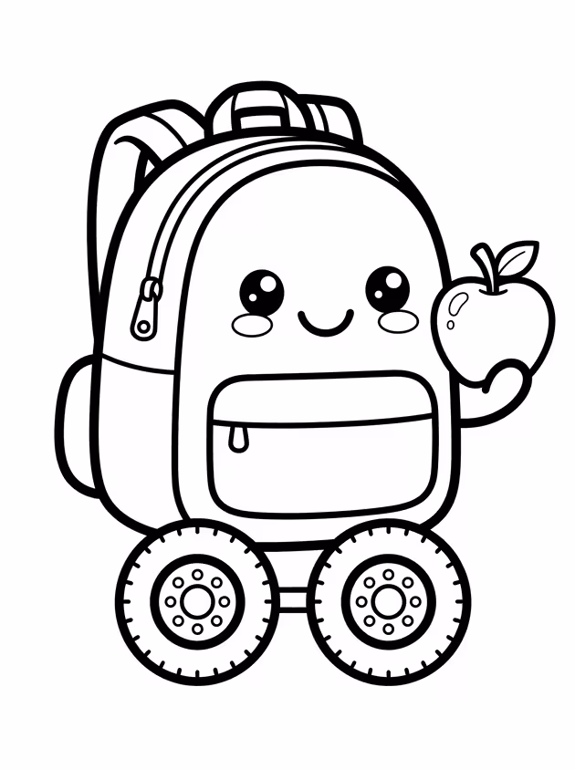 Backpack with Apple on Bus Wheels